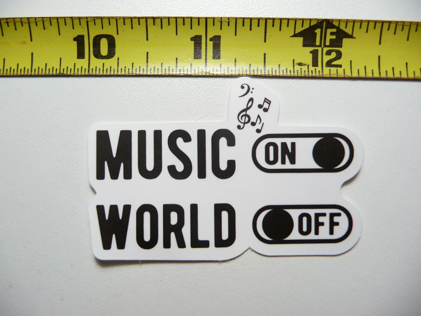 MUSIC ON WORLD OFF NOTES SMALL STICKER DECAL BAND SONGS MUSICIAN FUNNY