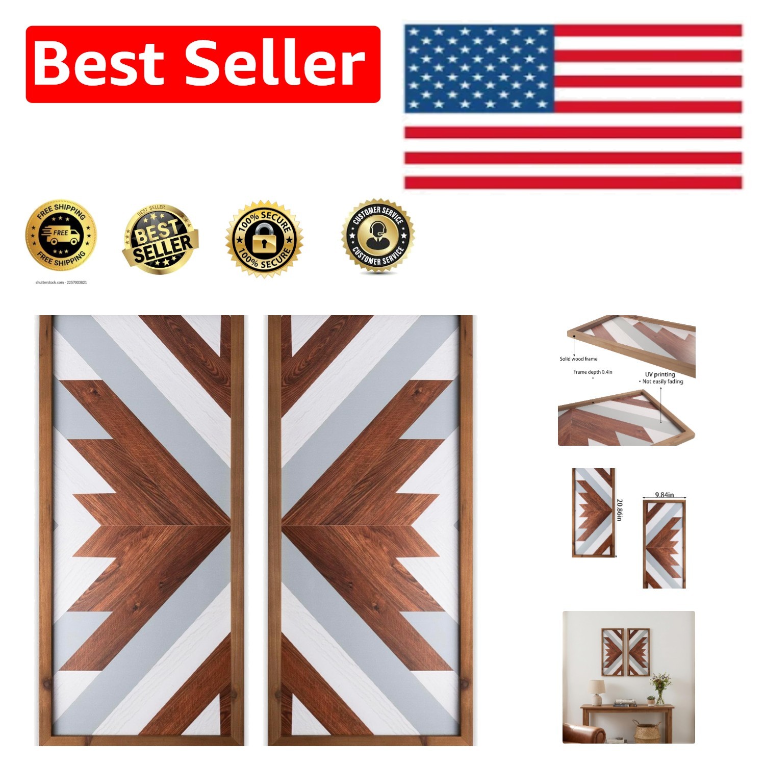 Rustic 2Pcs Aztec Wall Decor – Geometric Vintage Art for Modern Homes