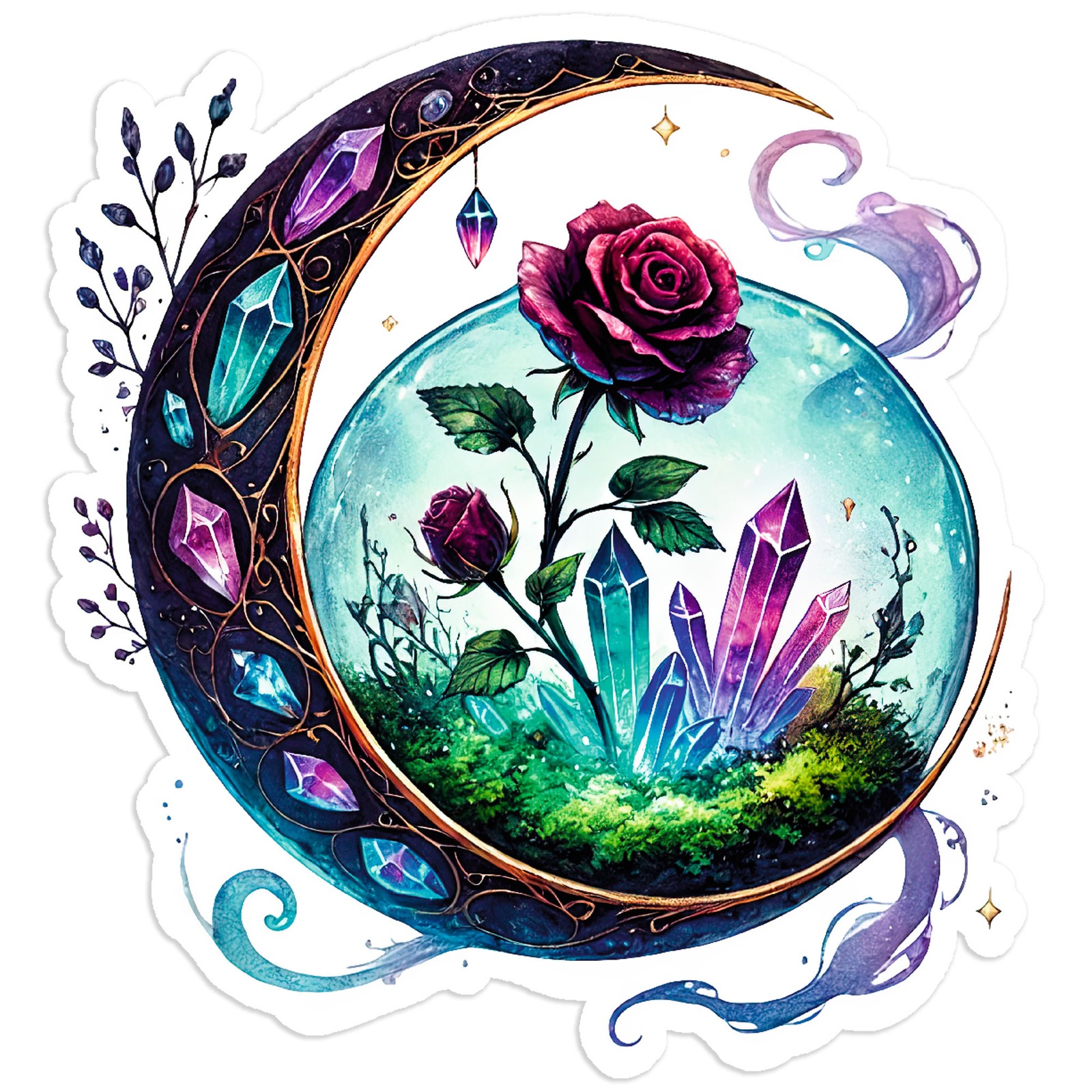Crystal Moon Rose Orb – Vinyl Decal Sticker – Car Window Laptop – #131