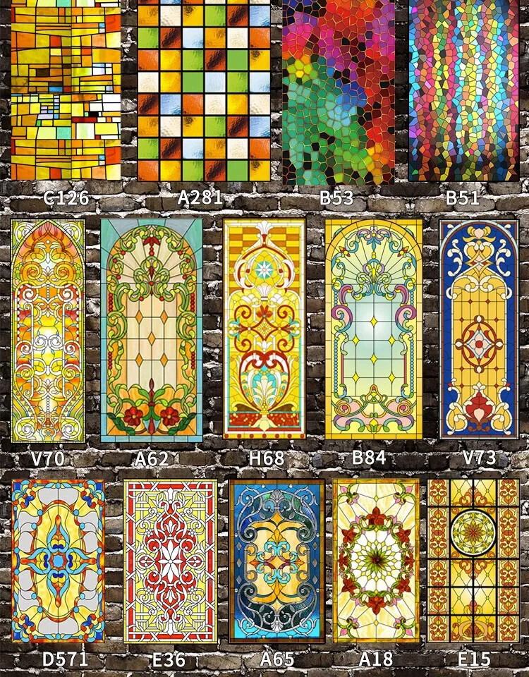 Retro Static Cling Privacy Window Sticker Frosted Stained Church Glass Sticker