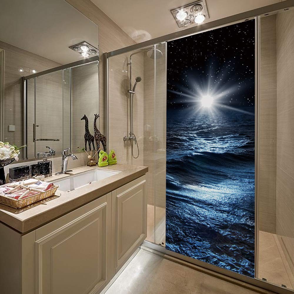 ZY-KL 3D Door Sticker Wall Decals Mural Wallpaper Galaxy Blue Starry Sky, Wat…
