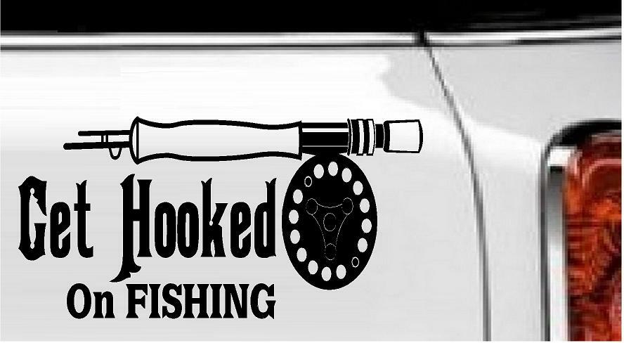 Get Hooked on Fishing Vinyl Decal Home Décor 4" x 8"