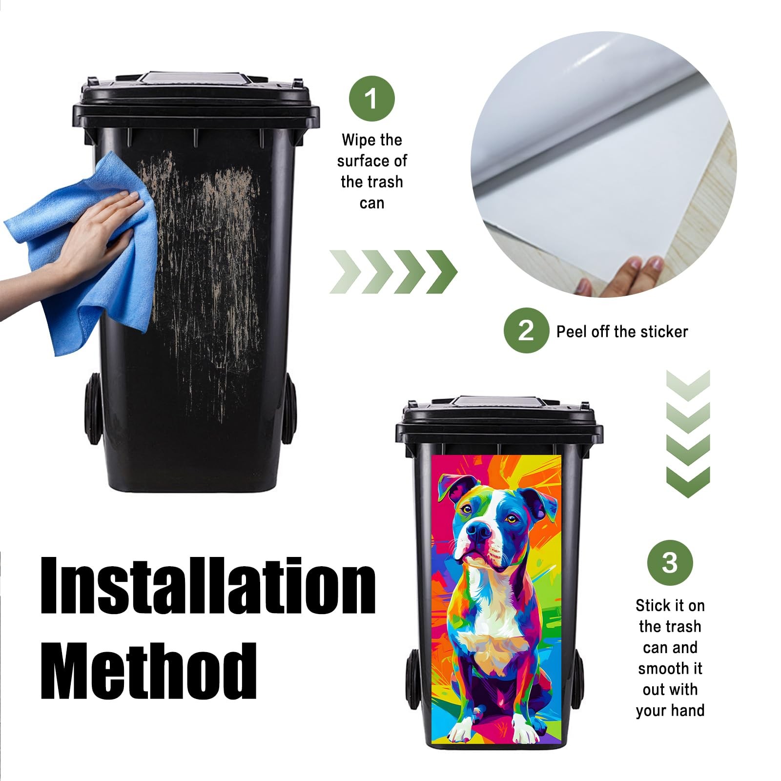 Colorful Dog Garbage Can Stickers, PVC, 14.57×32.28 Inches – Trash Sticker fo…