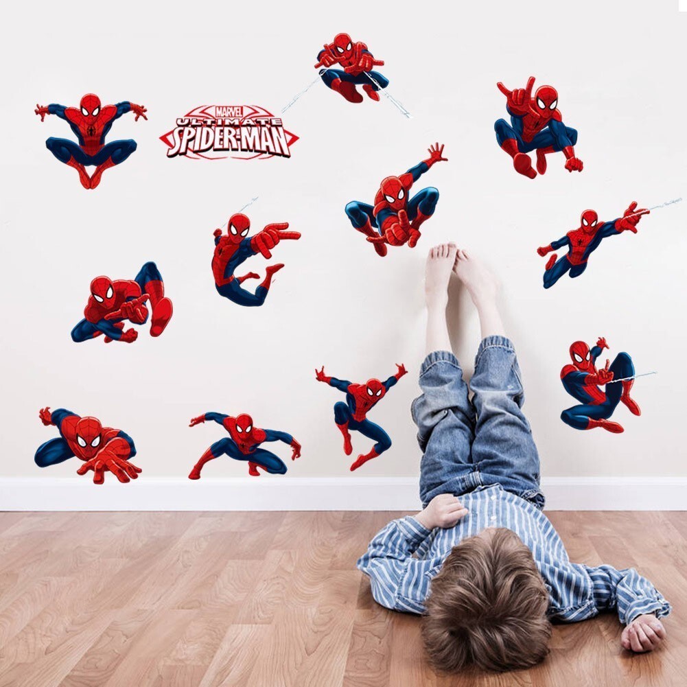 Cartoon Spiderman Wall Stickers Kids Nursery Boys Bedroom Decor Vinyl Decals