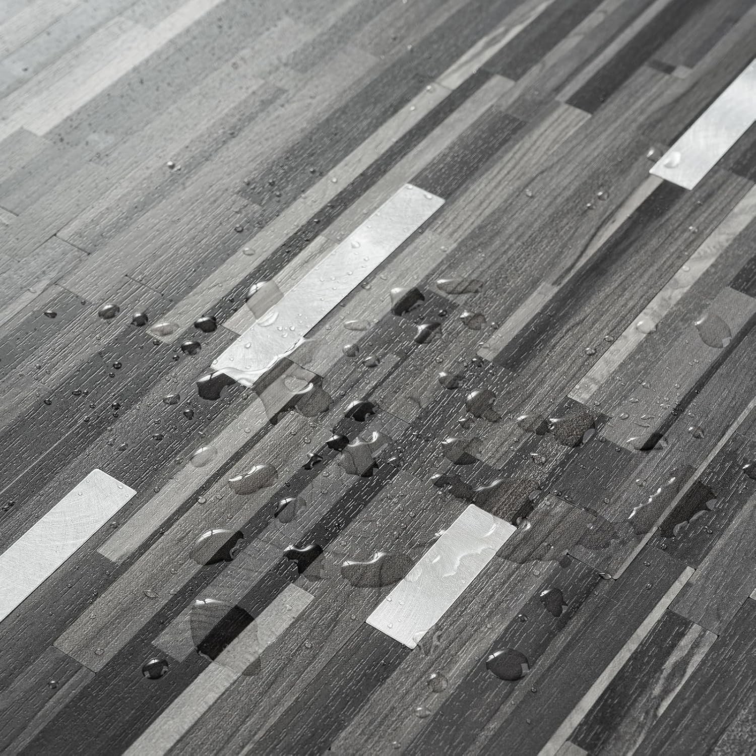 20 Sheets Peel and 12 inch x 5.9 inch, Black Grey Wood With Metal Silver
