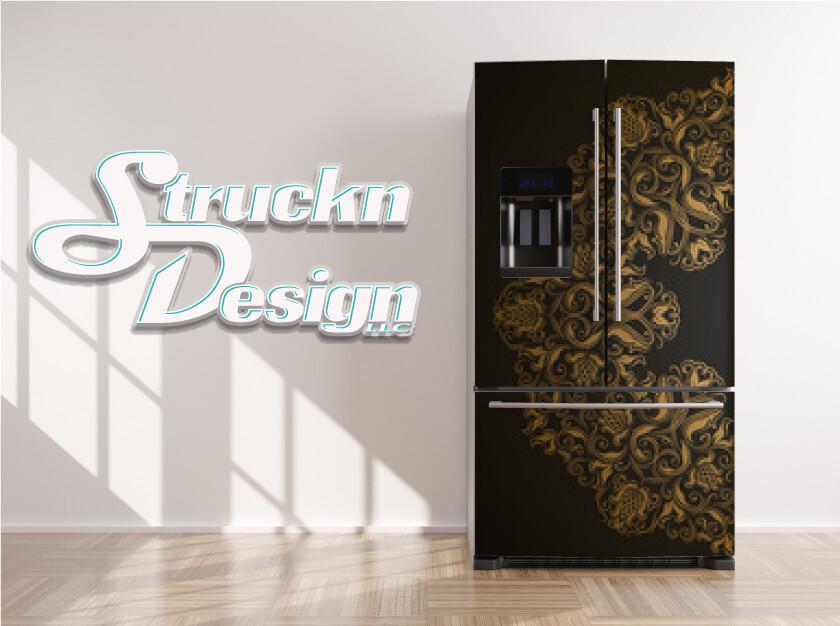Floral Gold Black Geometric Luxury Fridge Freezer Wrap Side Door Vinyl Decal
