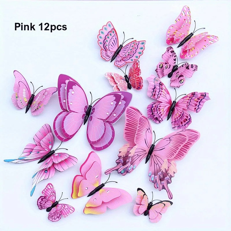12Pcs 3D Double Layer Butterflies Wall Stickers Living Room Decor Wedding Kids R