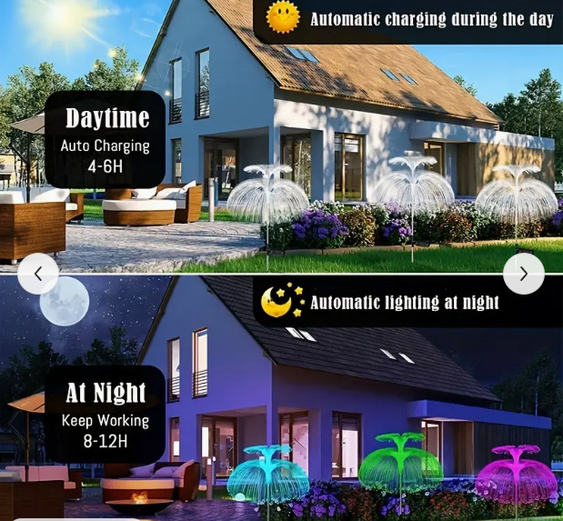 Outdoor LED Waterproof Solar Jellyfish Fiber Optic Light, Garden Lawn Light, For