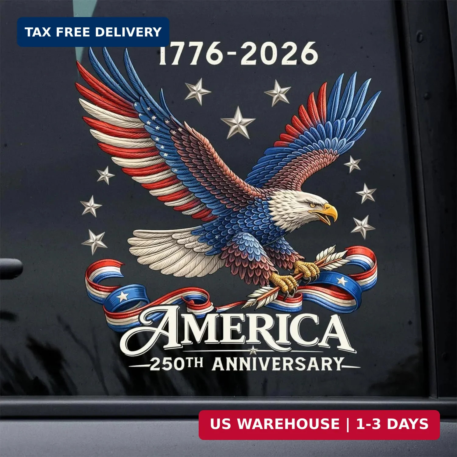 2Pcs 250th Anniversary USA Car Decal Sticker, America 250 Merchandise Vinyl Deca