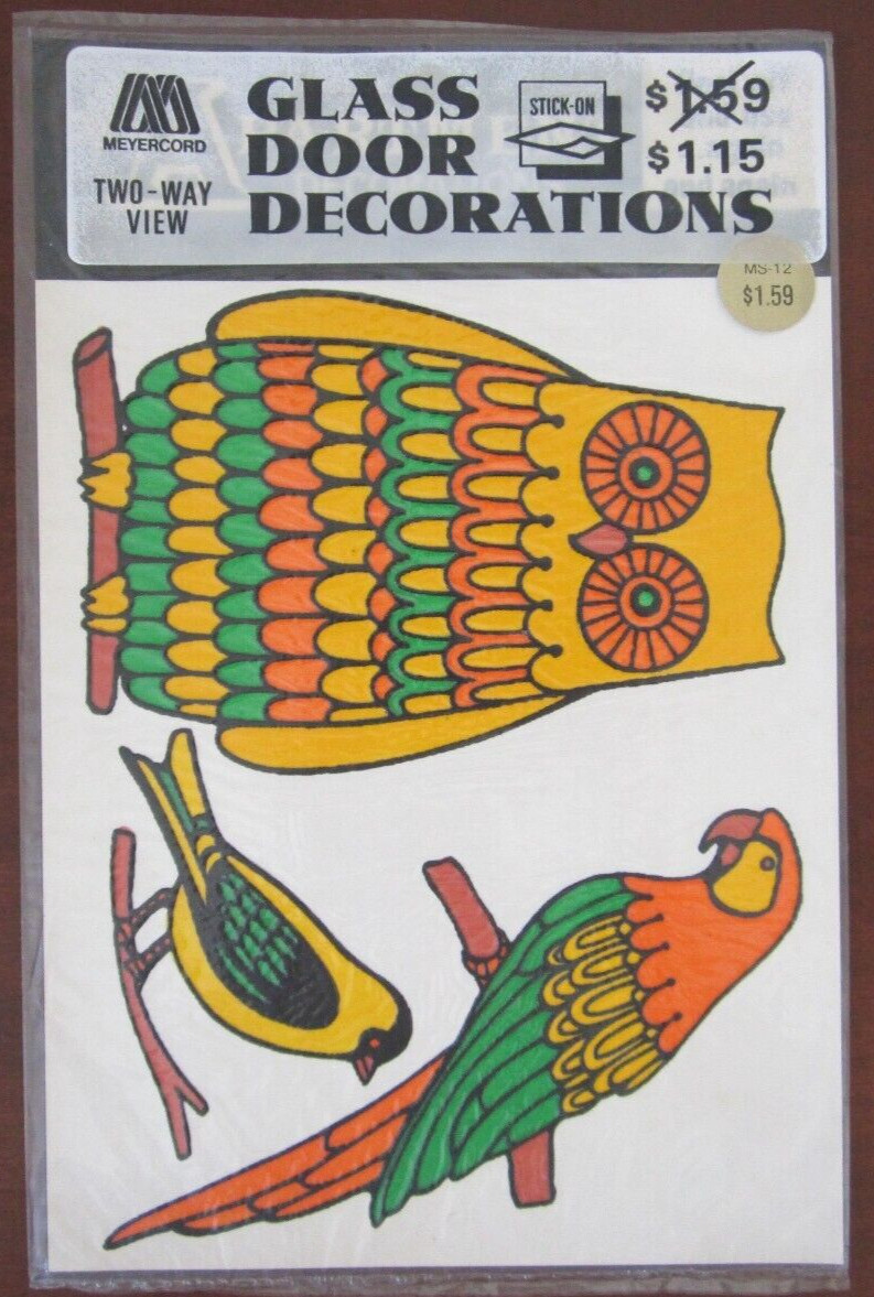 Meyercord VintageTwo Way View Glass Door Decorations Owl, Parrot, Bird ~ NOS