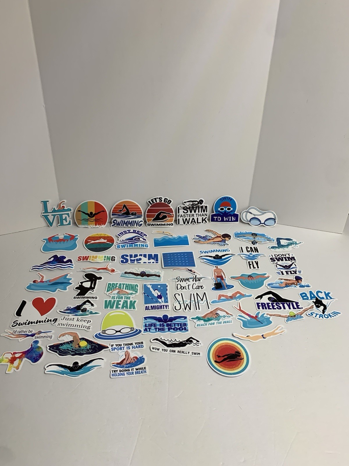50 Swimming Stickers – Vinyl Waterproof Swim Theme for Kids and Adults (#26541)