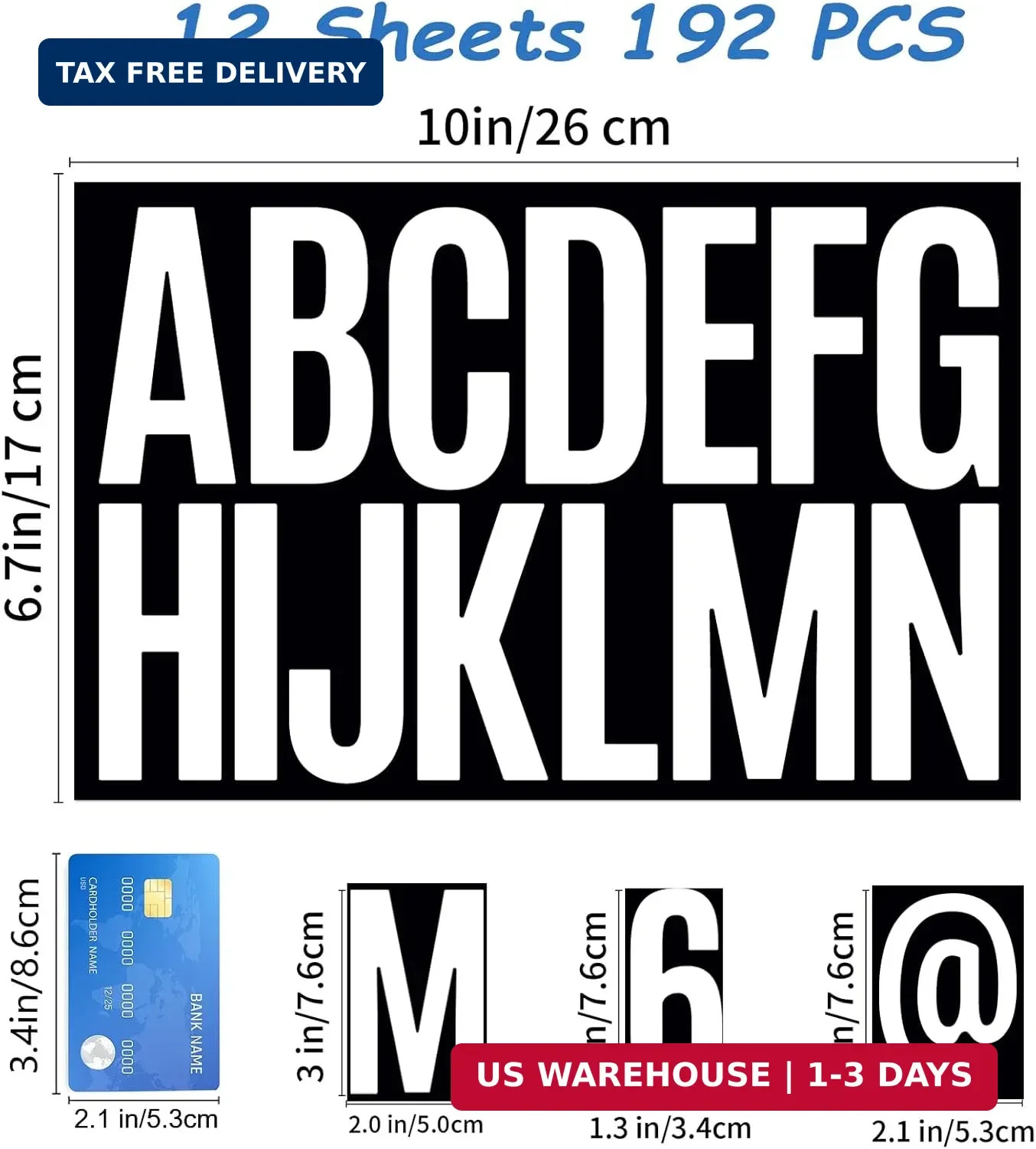 12 Sheets 3" Vinyl Letter Stickers 192 Pcs Mailbox letters and Numbers for Outs