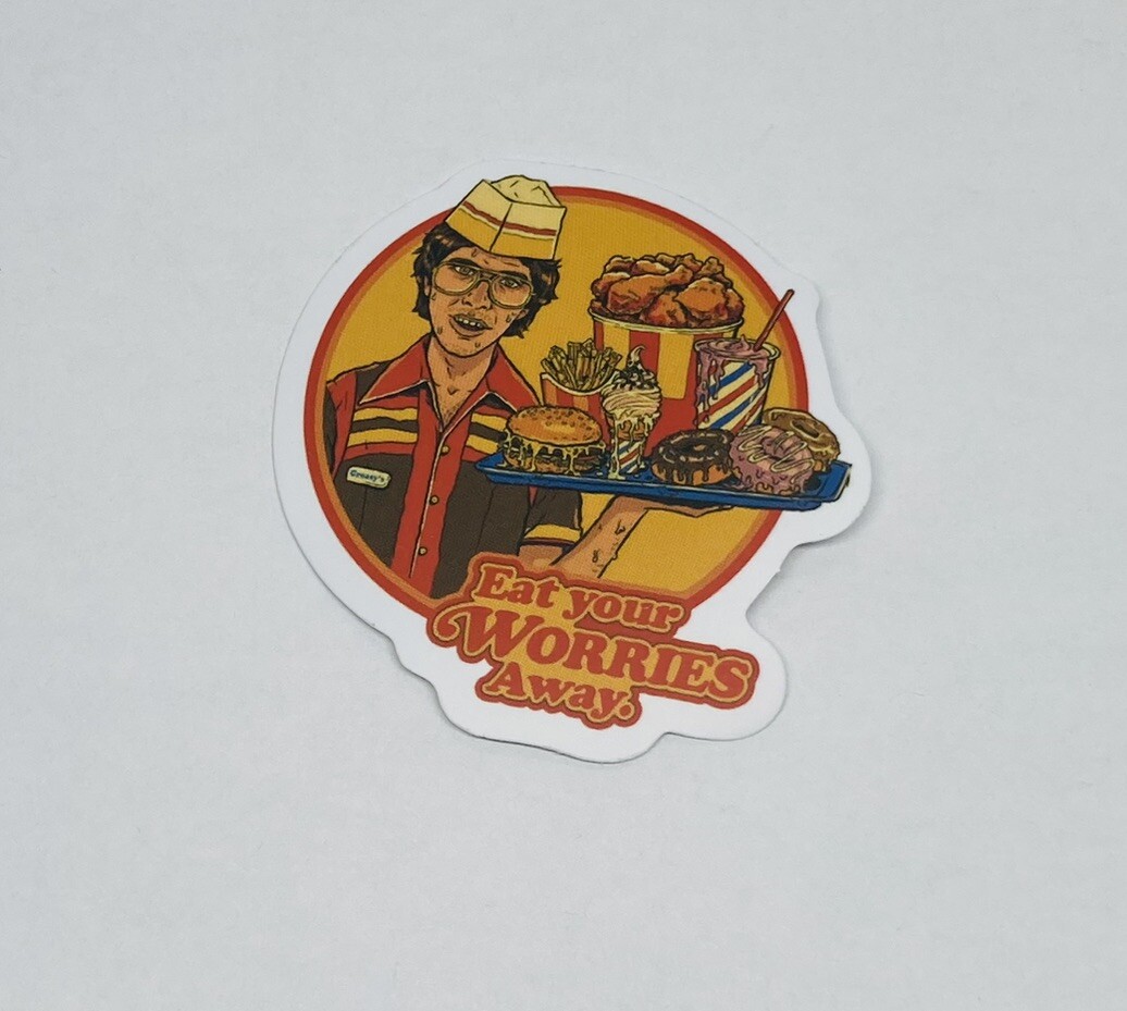 “Eat Your Worries Away” Sticker Decal Humor Graphic Retro Vinyl Art Decor Tc6