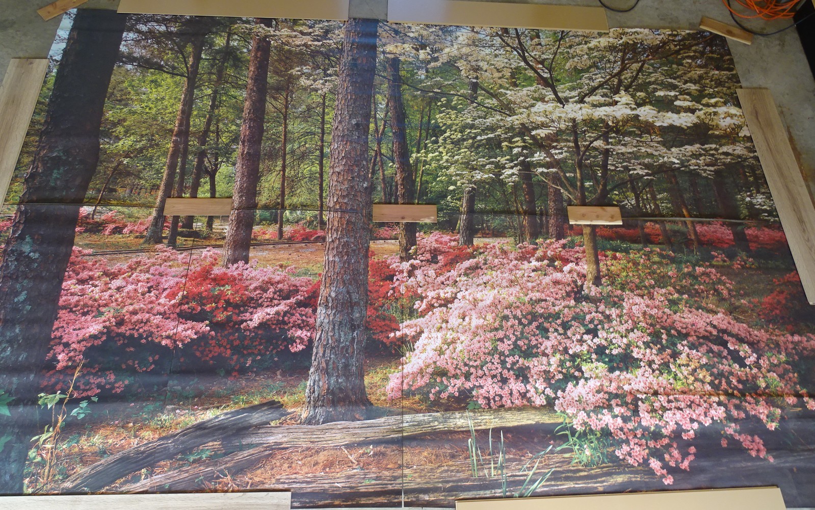 Full Wall Photo Mural Azaleas & Dogwoods Trees Railroad Track 8’ 8” x 12’ 6” NOS