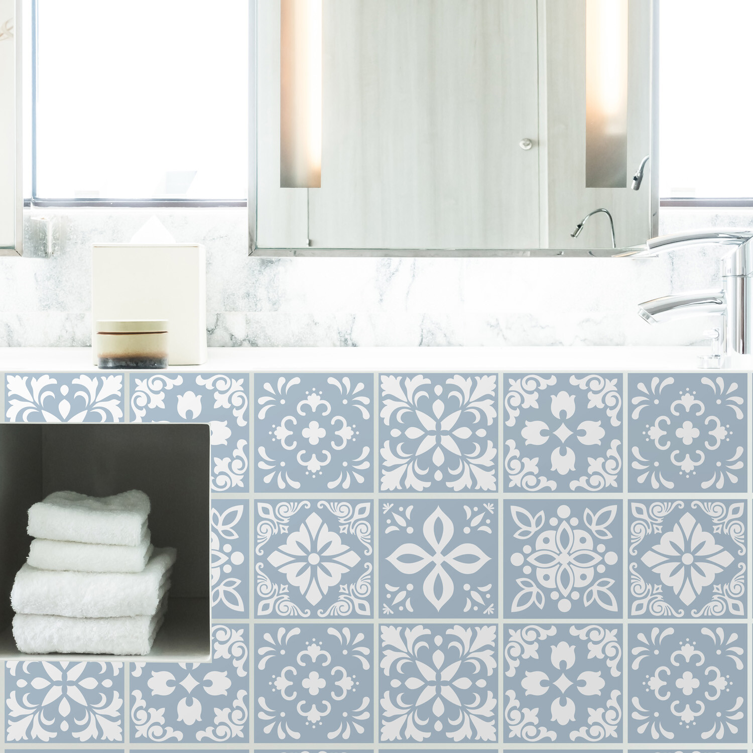 24pcs 6"x6" Triana Blue Grey Cemente Spanish Peel and Stick Tiles Backsplash DIY