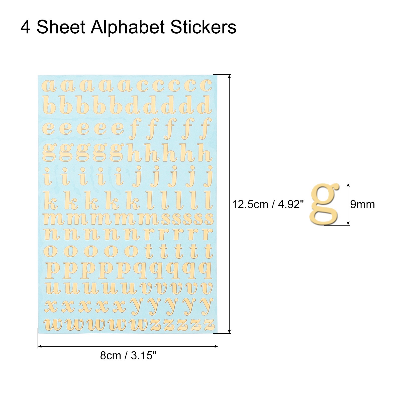 4 Sheets Letter Resin Stickers 3D Small A to Z Gold Sticker Lowercase