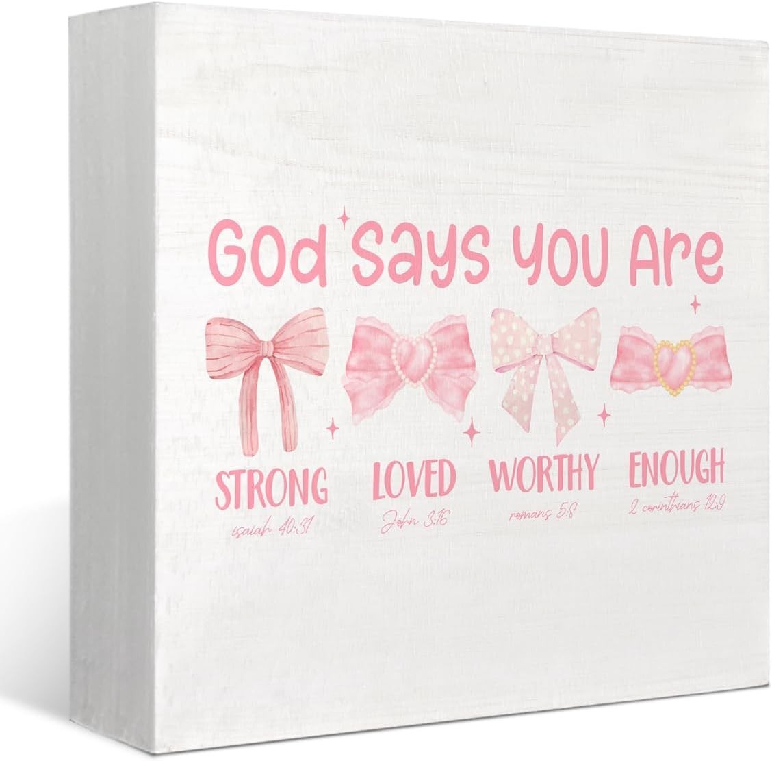 Chic Preppy Pink Bow Wooden Box Sign – Uplifting Bible Decor for Girls Rooms