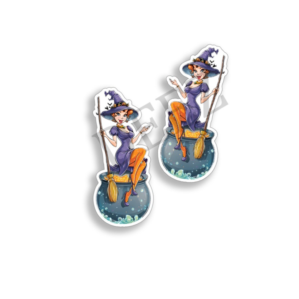 Halloween Stickers Witch and Cauldron Indoor Outdoor Vinyl Decals – Set of 2