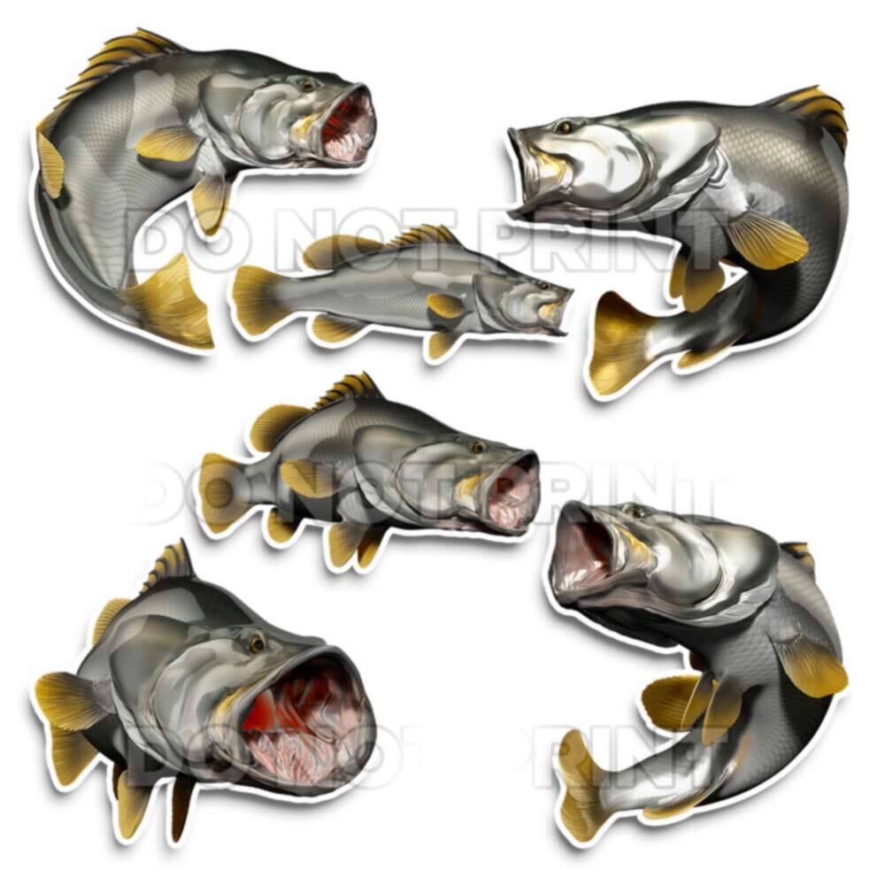 Barramundi Decals Fish Stickers Vinyl Tackle Box Giant Sea Perch- Set of 2 #0134