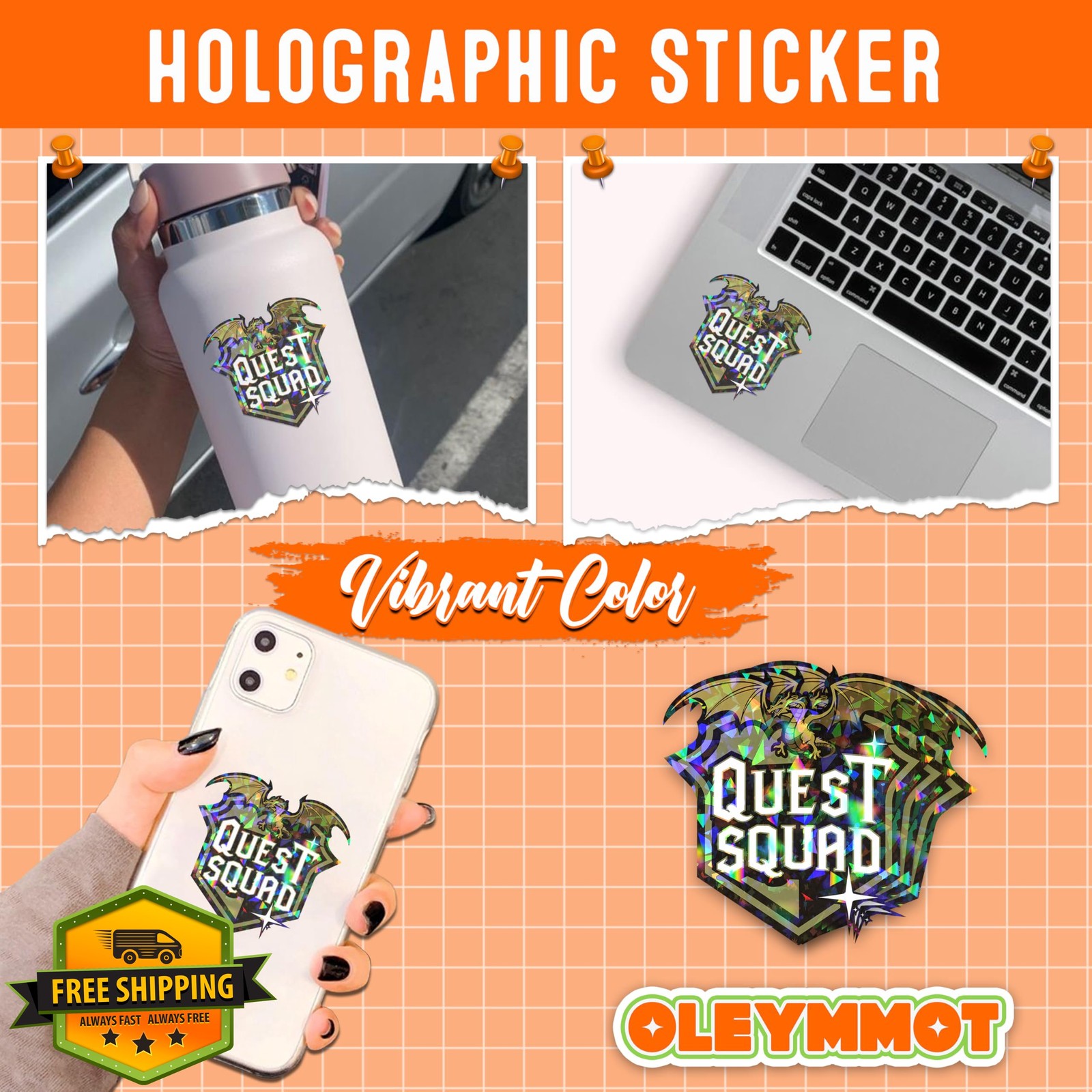 Generic Quest Squad Holographic Sticker Dragon