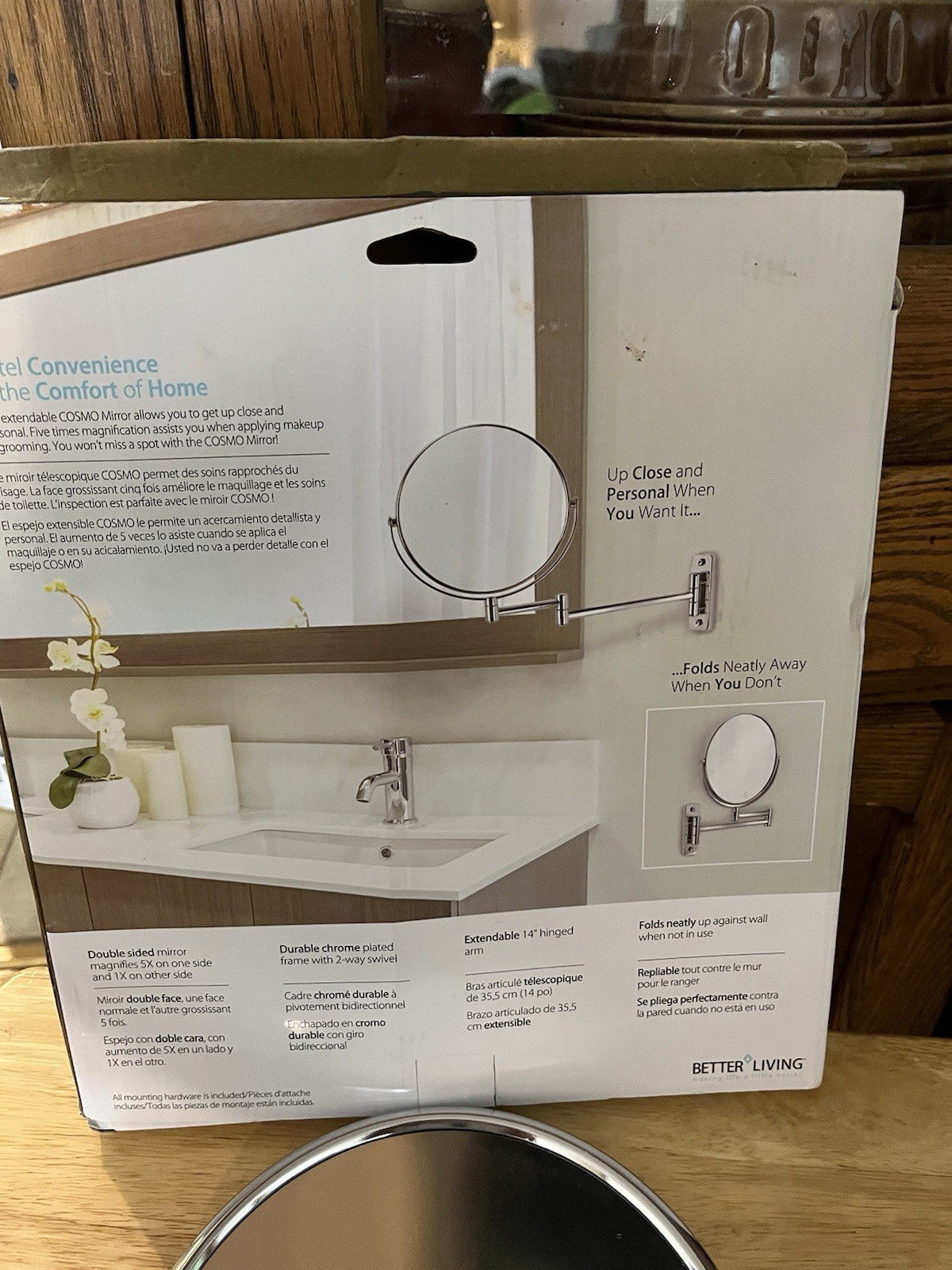 Better Living Products Cosmo Wall Mount Mirror with Folding Arm, Chrome