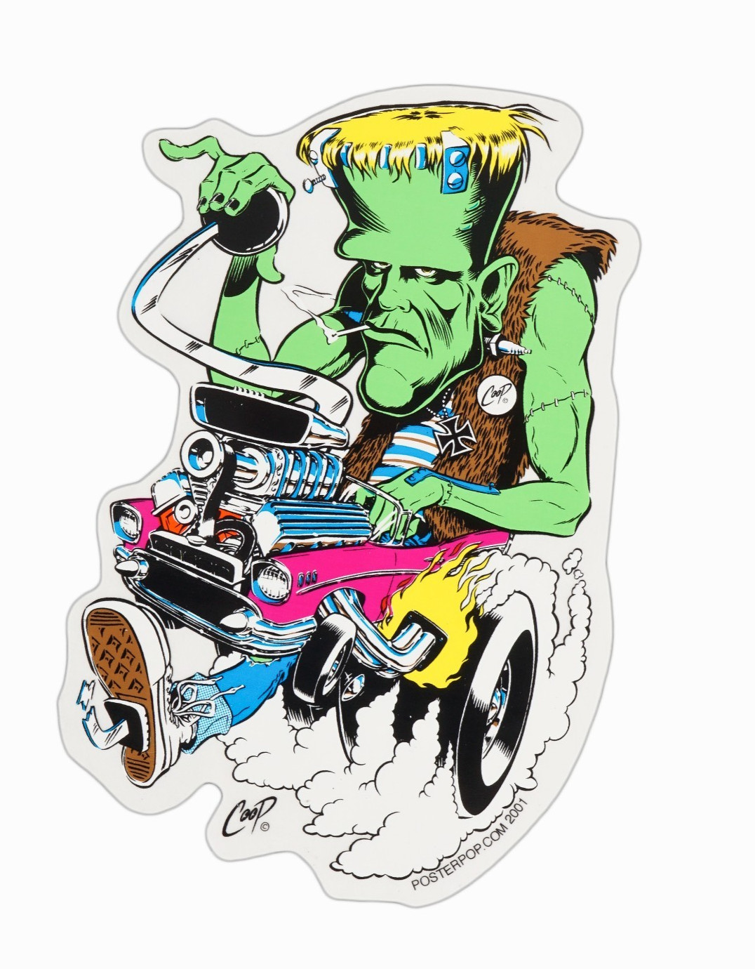 Vintage Poster Pop Art Sticker Print Coop Car Hot Rod Frankenstein Monster Green
