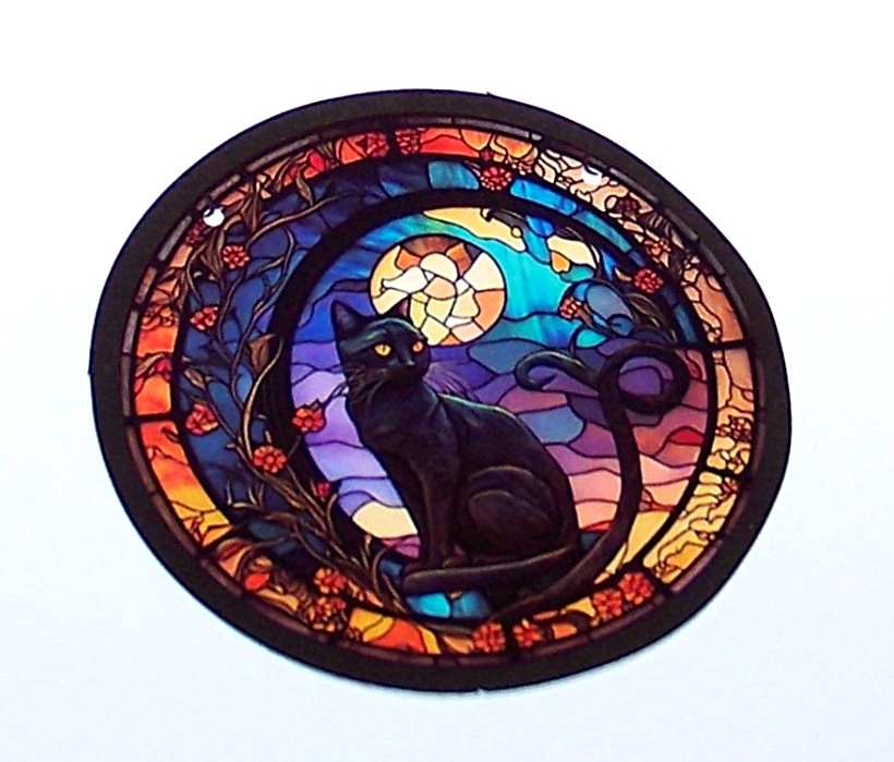STAINED GLASS – Die Cut Sticker Decal Stained Glass Black Cat
