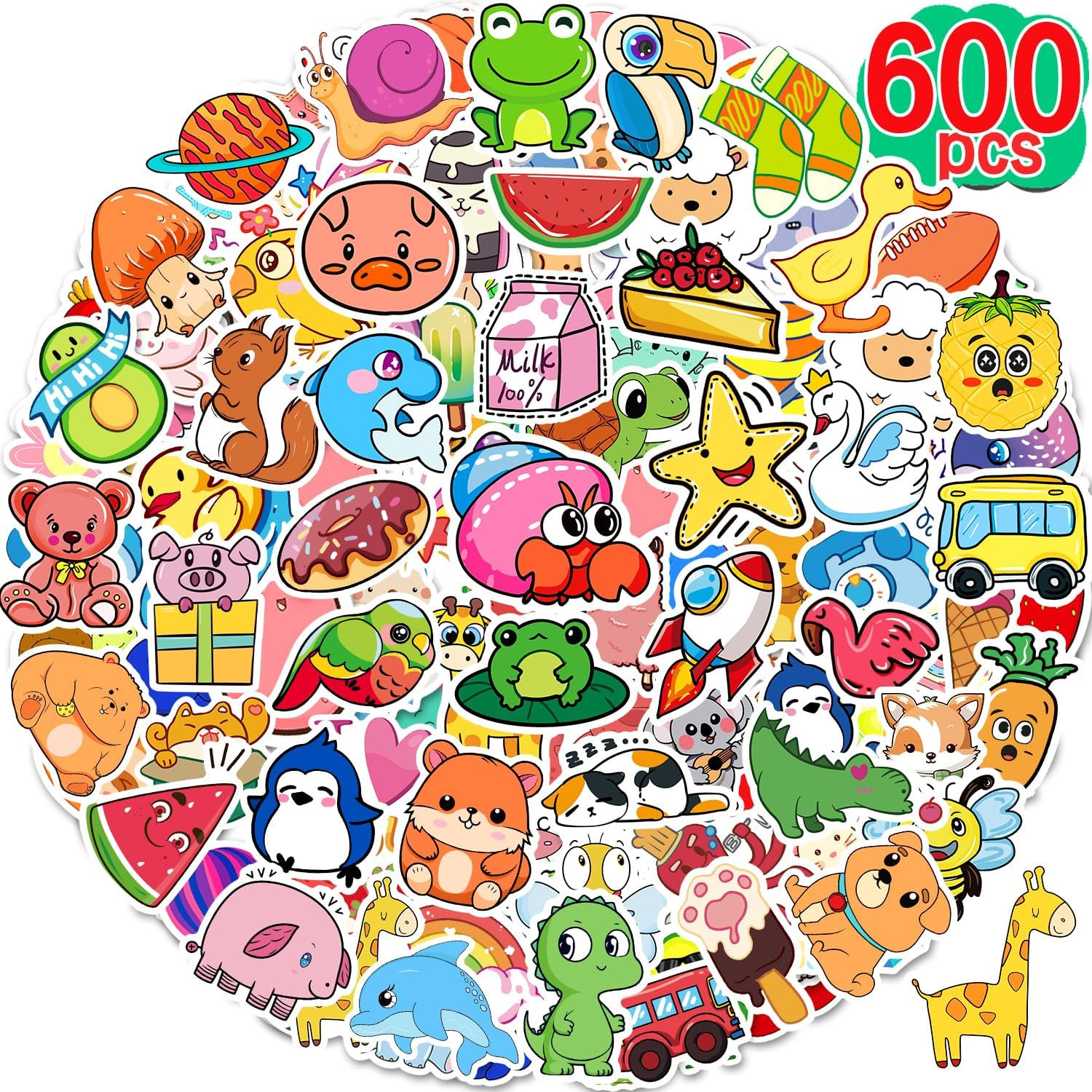 600 Pcs Cute Stickers for Kids, Water Bottle Stickers for Teens, Kawaii Vinyl Ph