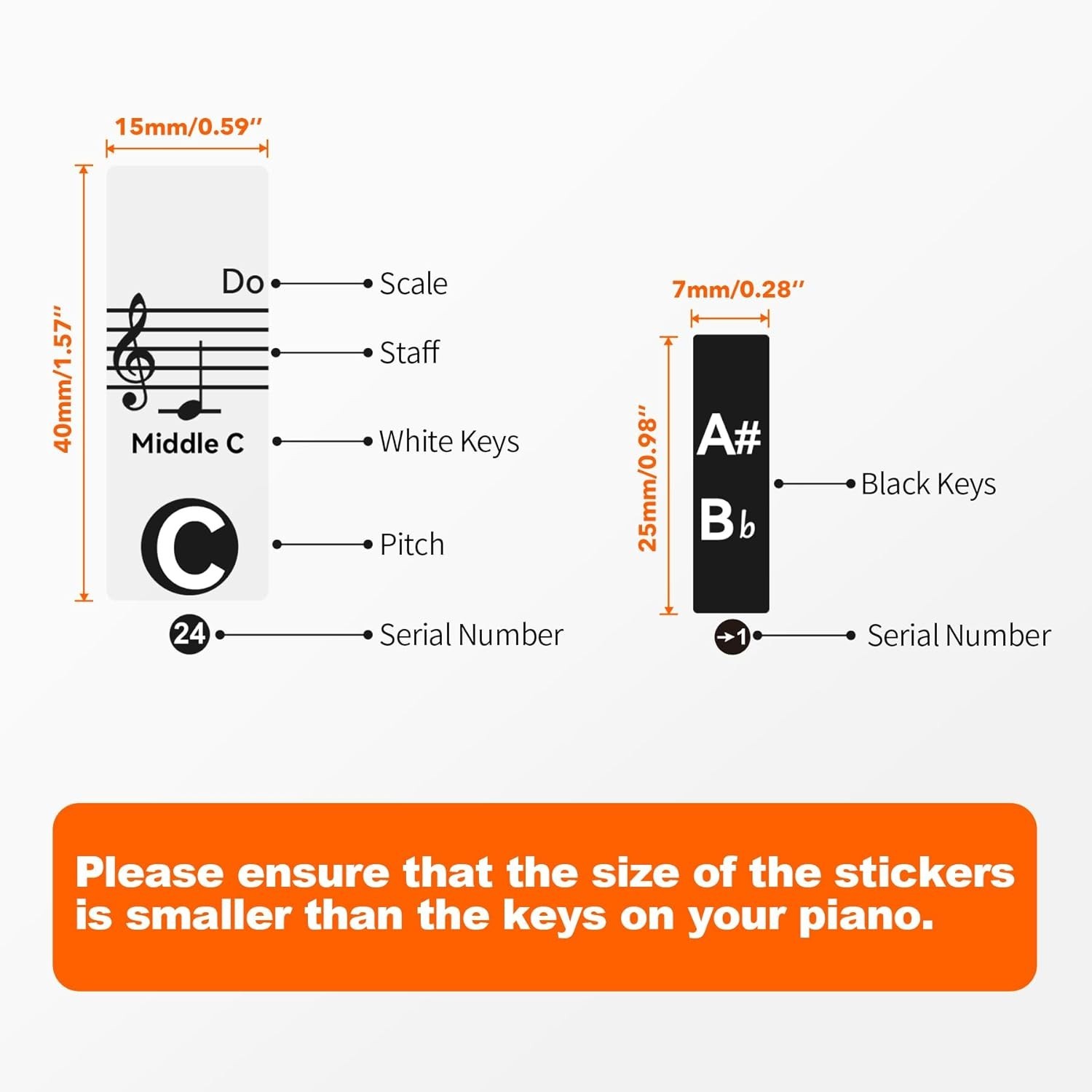 Piano Key Stickers for 88/76/61/54/49 Keys, Removable Piano Stickers for Black