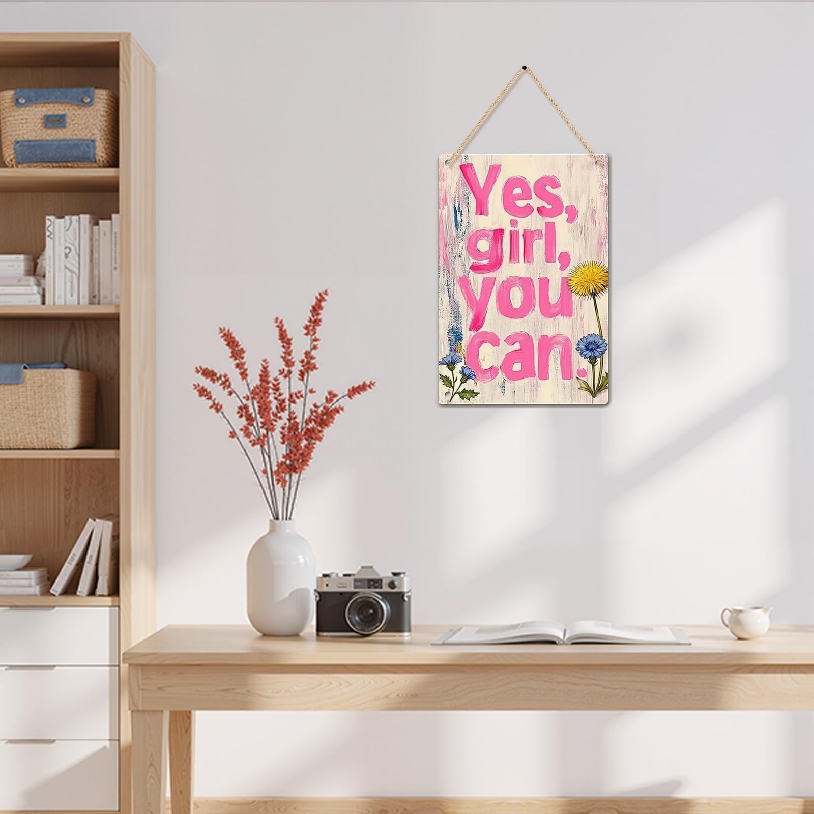 Inspirational Quotes Wall Art Metal Sign -Yes Girl You Can Positive Affirmati…