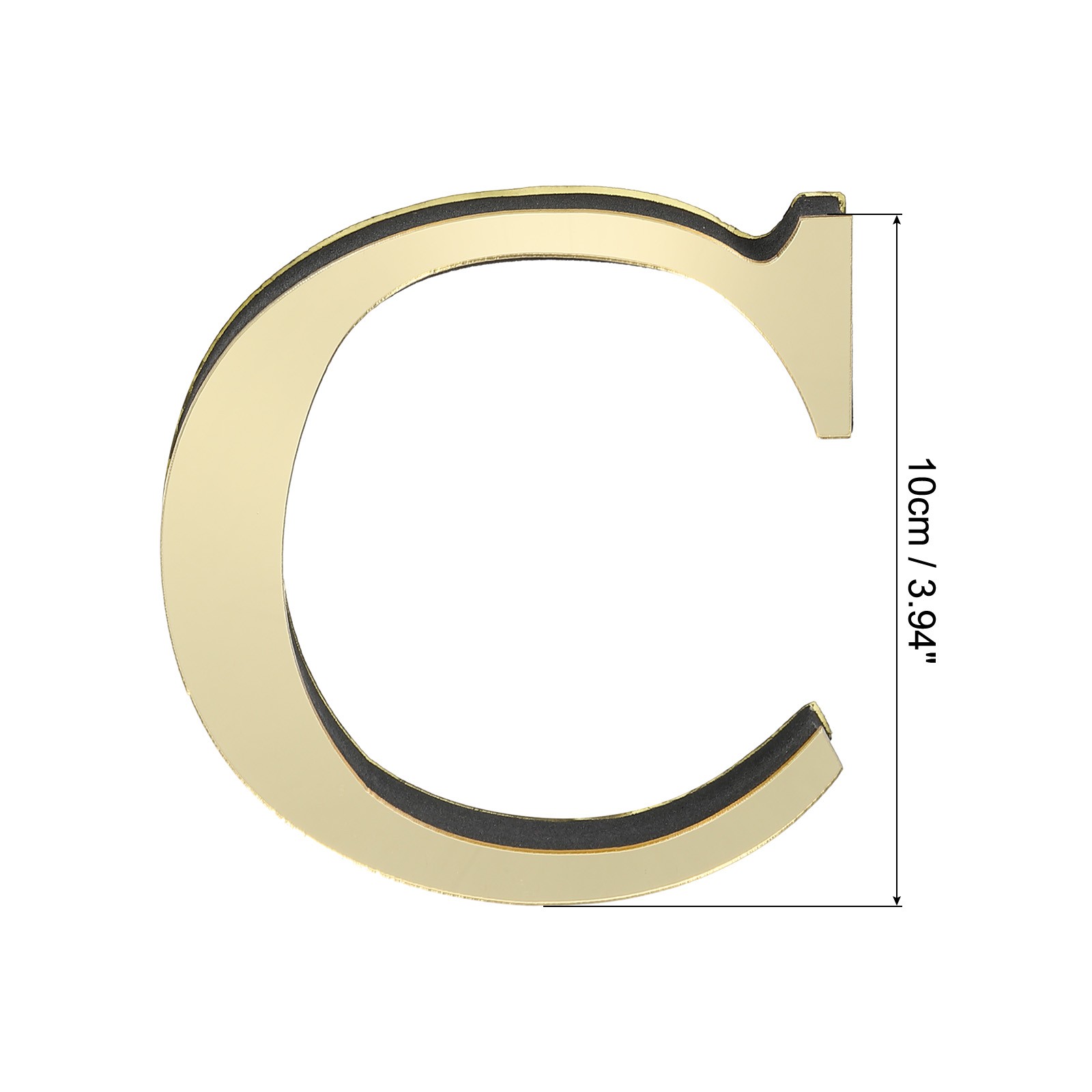 3D Acrylic Alphabet Mirror Wall Stickers Letter C Self Adhesive Light Gold