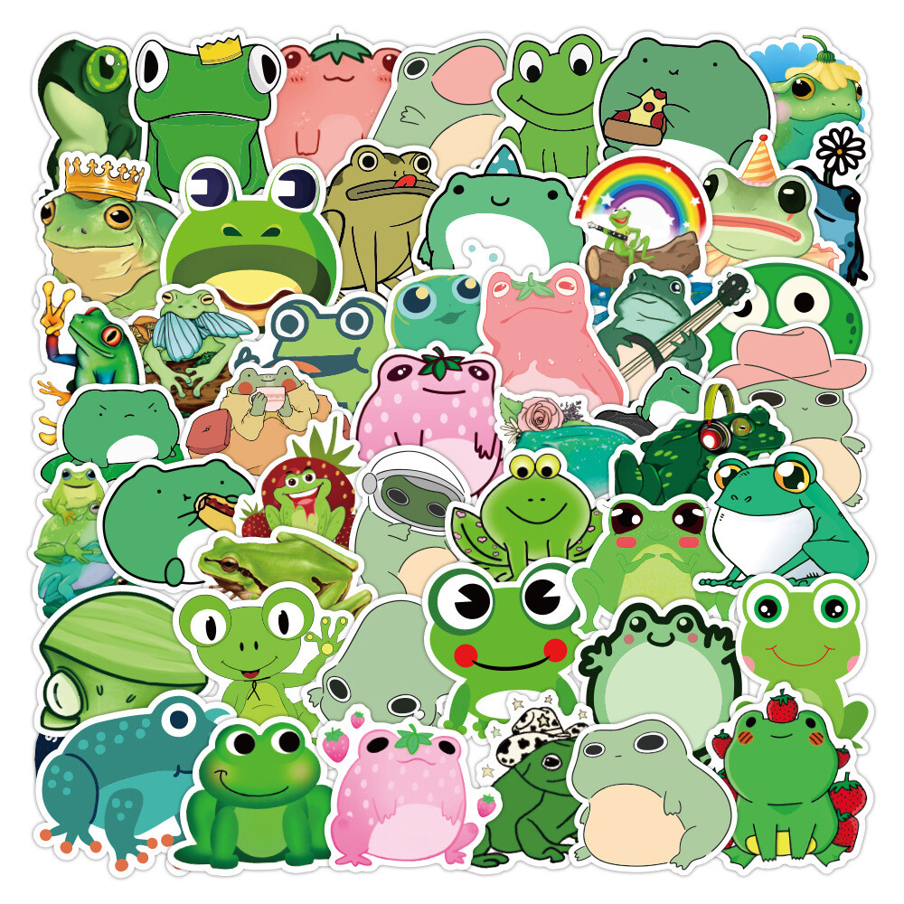 100Pcs Frog Cartoon Sticker for Adults Teens Girls Scrapbooking Water Bottles