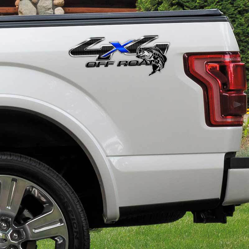 Blue 4×4 Truck Bass Fishing Decal Set for Ford F-150 F-250 Super Duty Bassmaster
