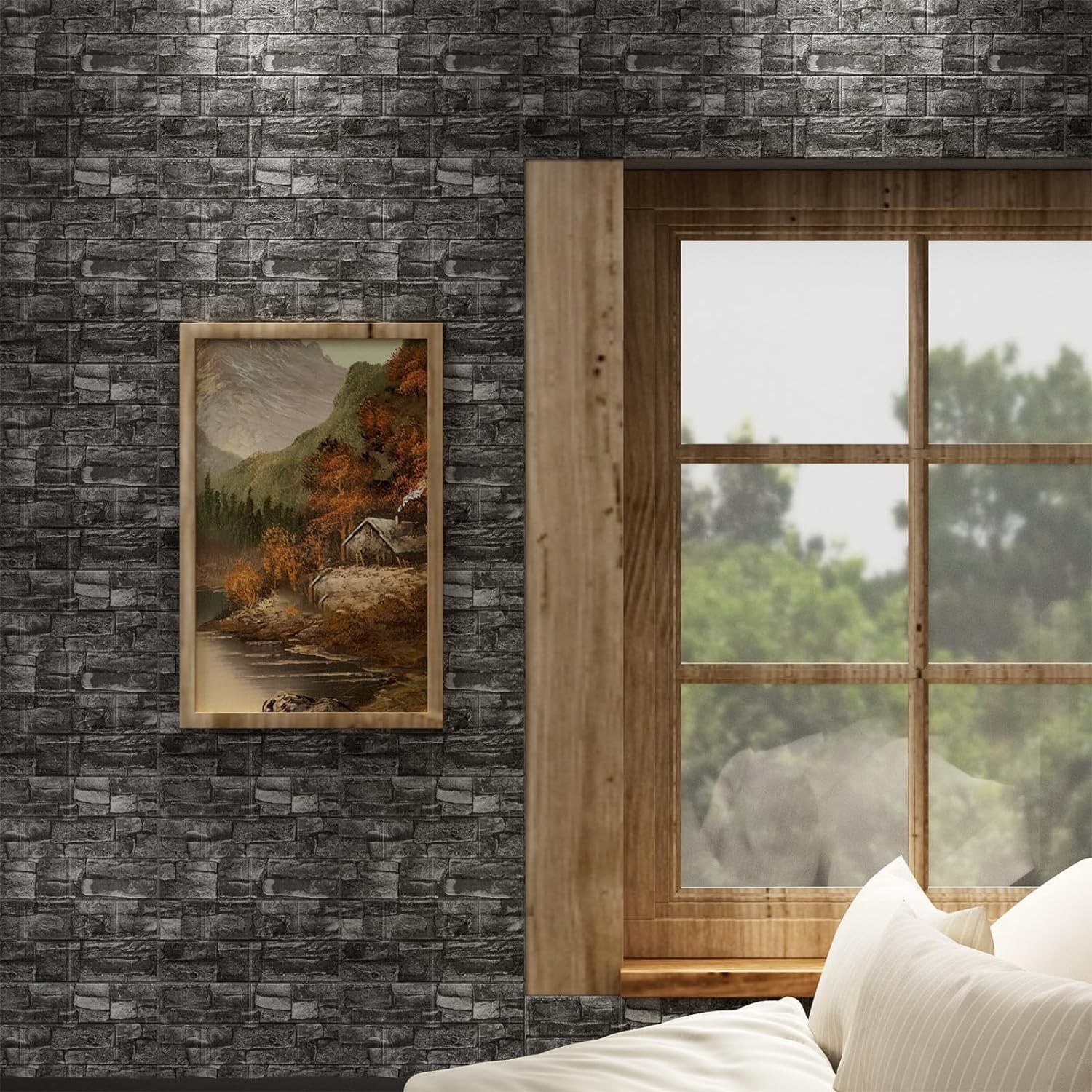 Peel and Stick 3D Wall Panels in Black Grey Stone for Home Decoration