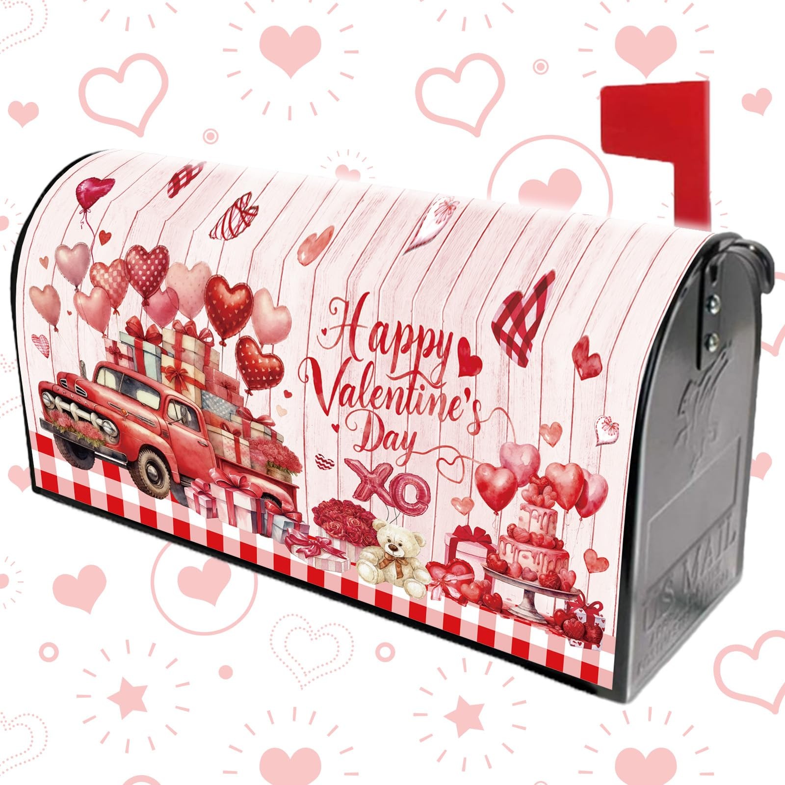 Valentines Mailbox Covers Magnetic Standard Size 18" X 21" Happy Pink
