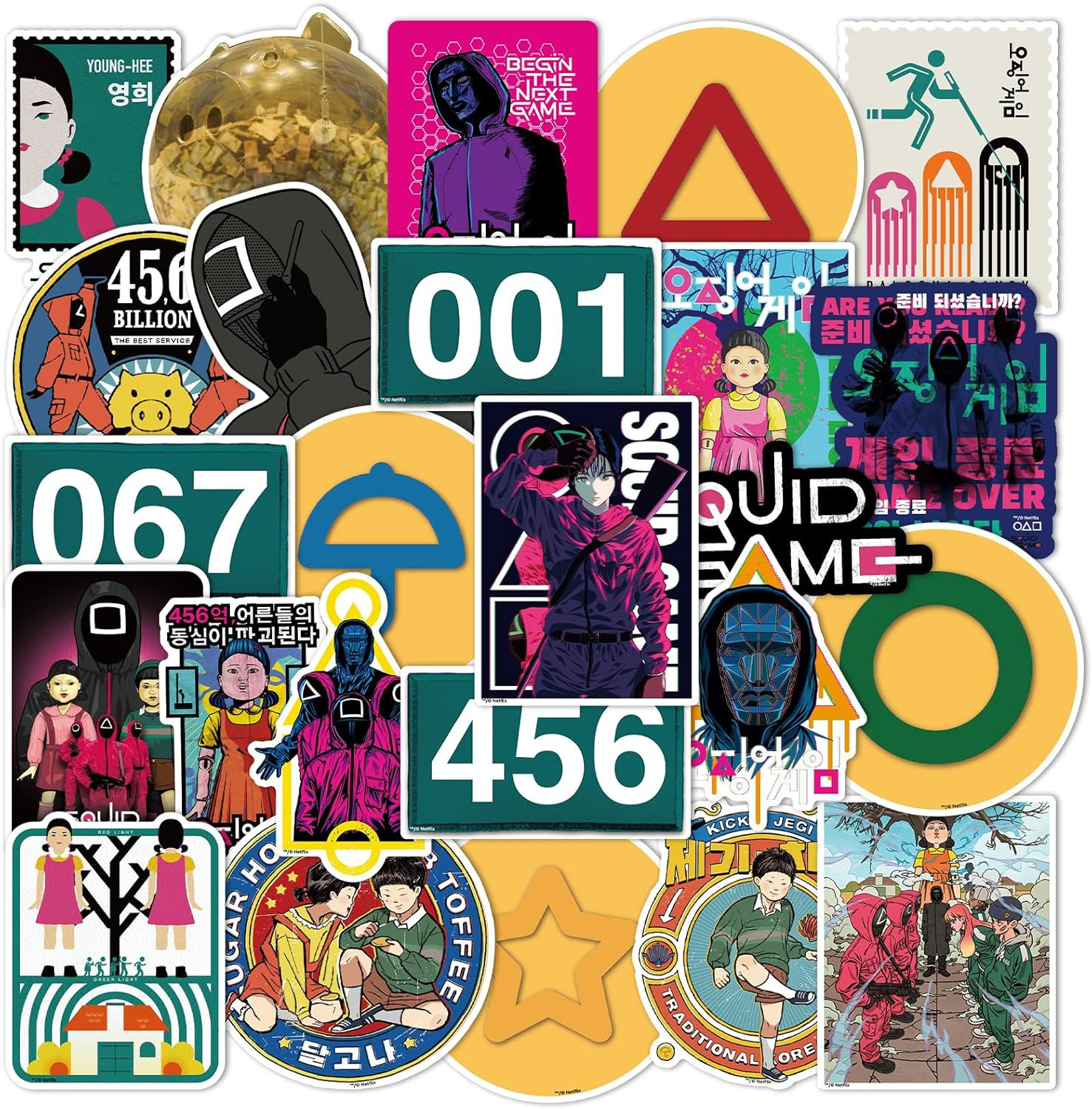 25-Piece Korean Survival Game Inspired Visual Elements Sticker Pack – Assorted M