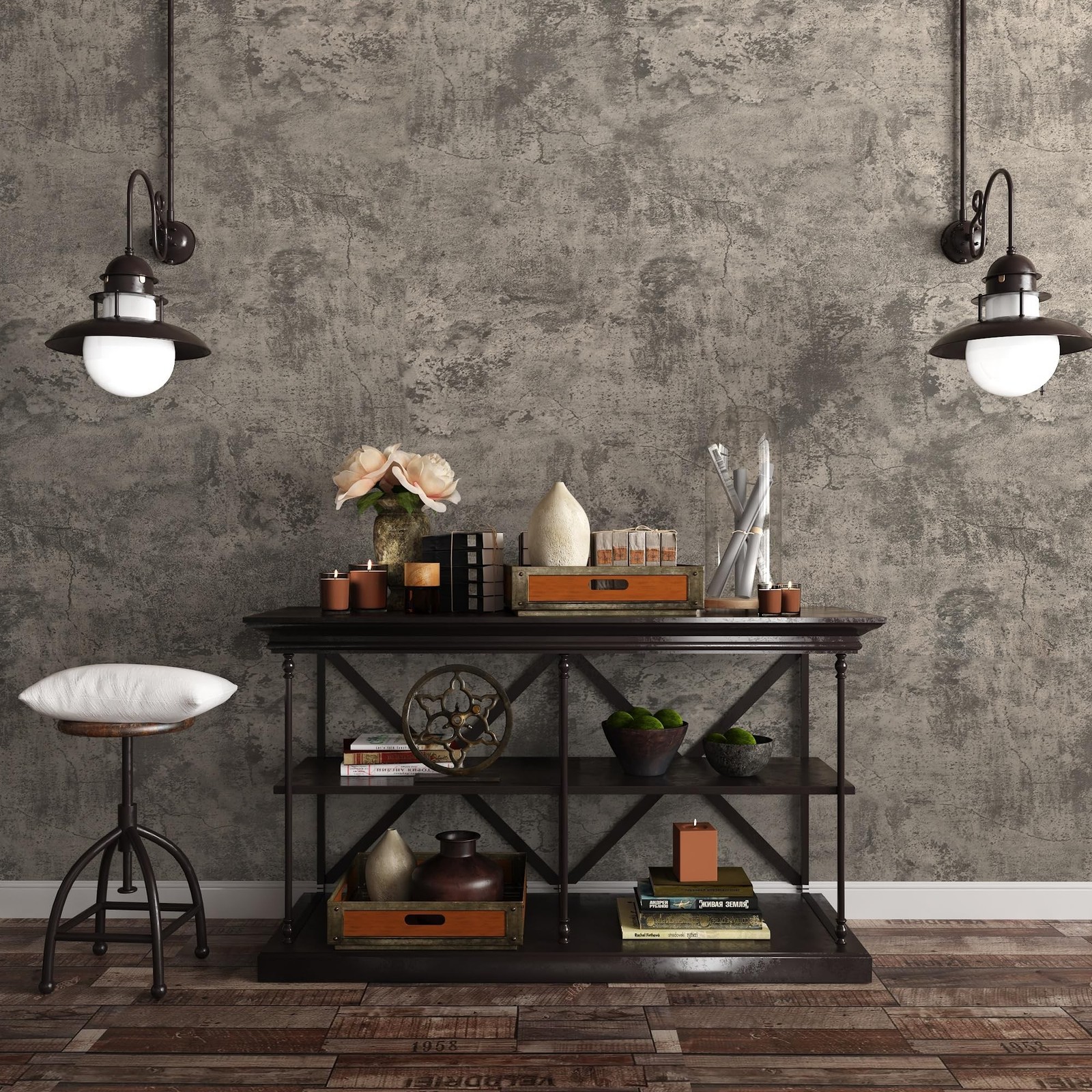 JSEVEM 48"×118" Extra Wide Thick Light Brown Grey Concrete Wallpaper Peel a