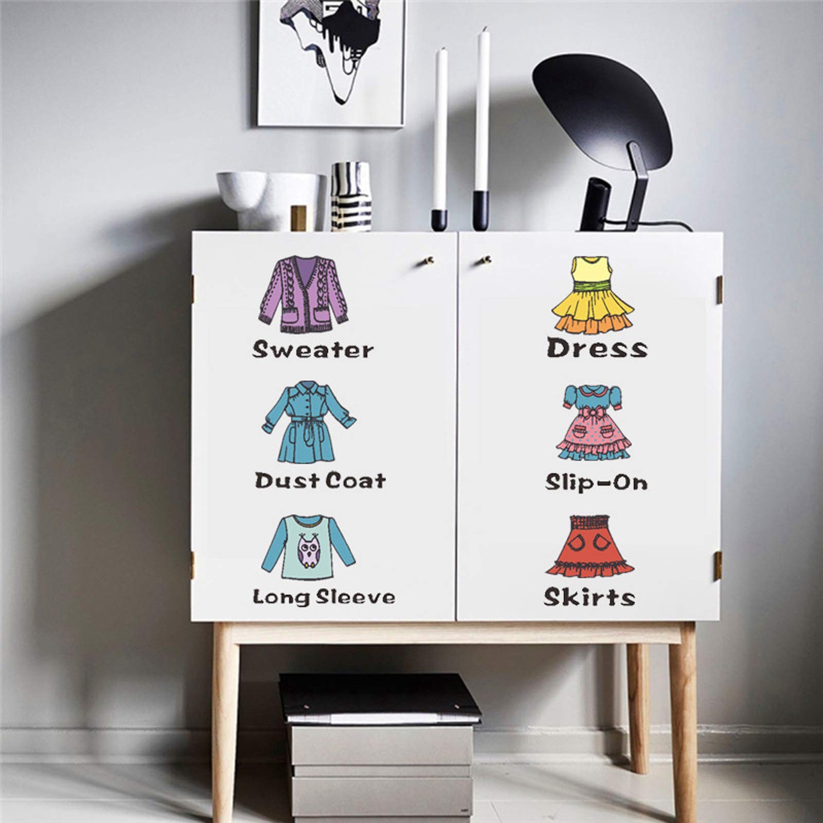 2 Sheets（31 Count） Dresser Clothing Decals 11 inch Boys Girls Clothing Sort W…