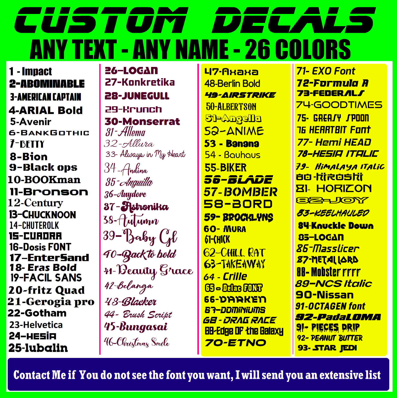 Custom Text Vinyl Decal Sticker Personalized Lettering ANY TEXT – ANY NAME {c29