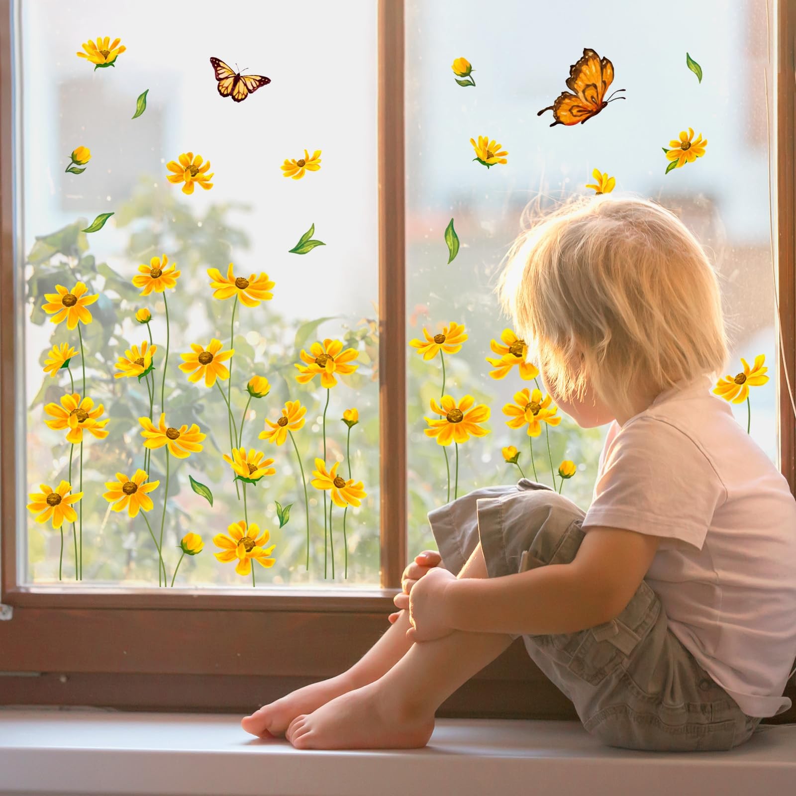JarThenaAMCS 9 Sheets Spring Summer Daisy Window 7.9 x 11.8 inch, Yellow