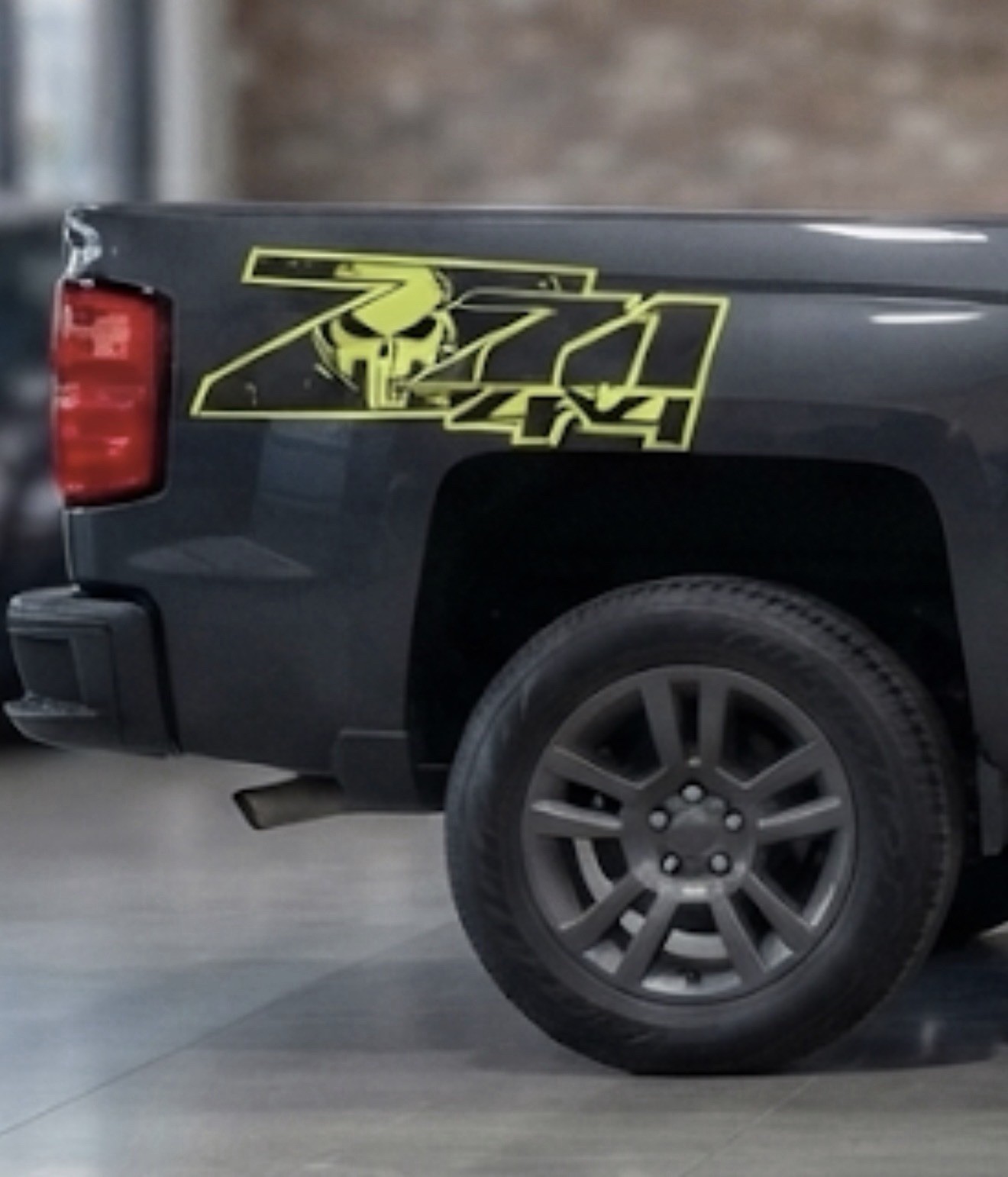 Z71 4×4 Decal Set – Custom Punisher Skull Design – Neon Yellow & Black Pair 11”
