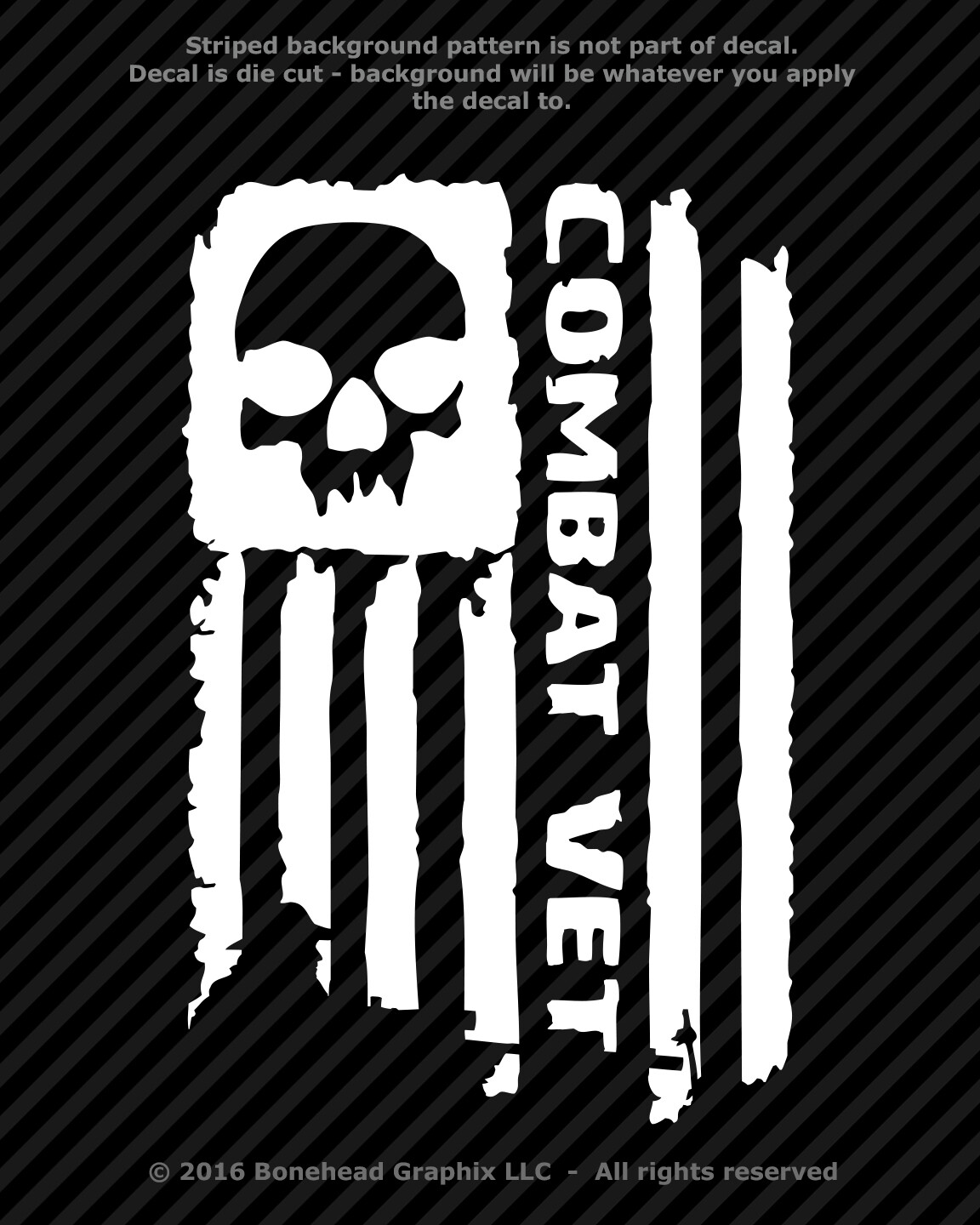 Skull Combat Veteran Flag XS-M Vinyl Decal Military Sticker Window Sticker