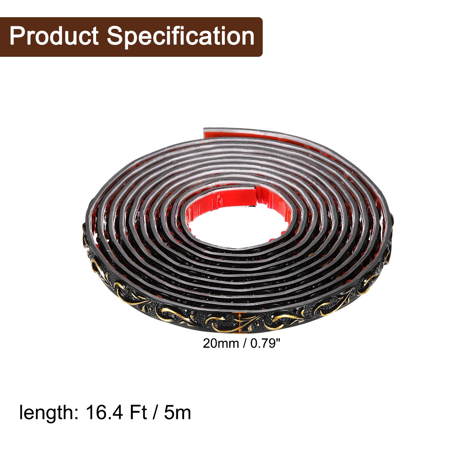 Flexible Wall Trim Molding 16.4Ft x 0.79Inch Adhesive Wave Black Gold