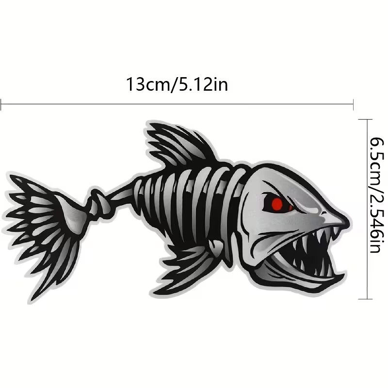 2pcs Waterproof Vinyl Fish Skeleton Decals Stickers for Cars, Boats & more