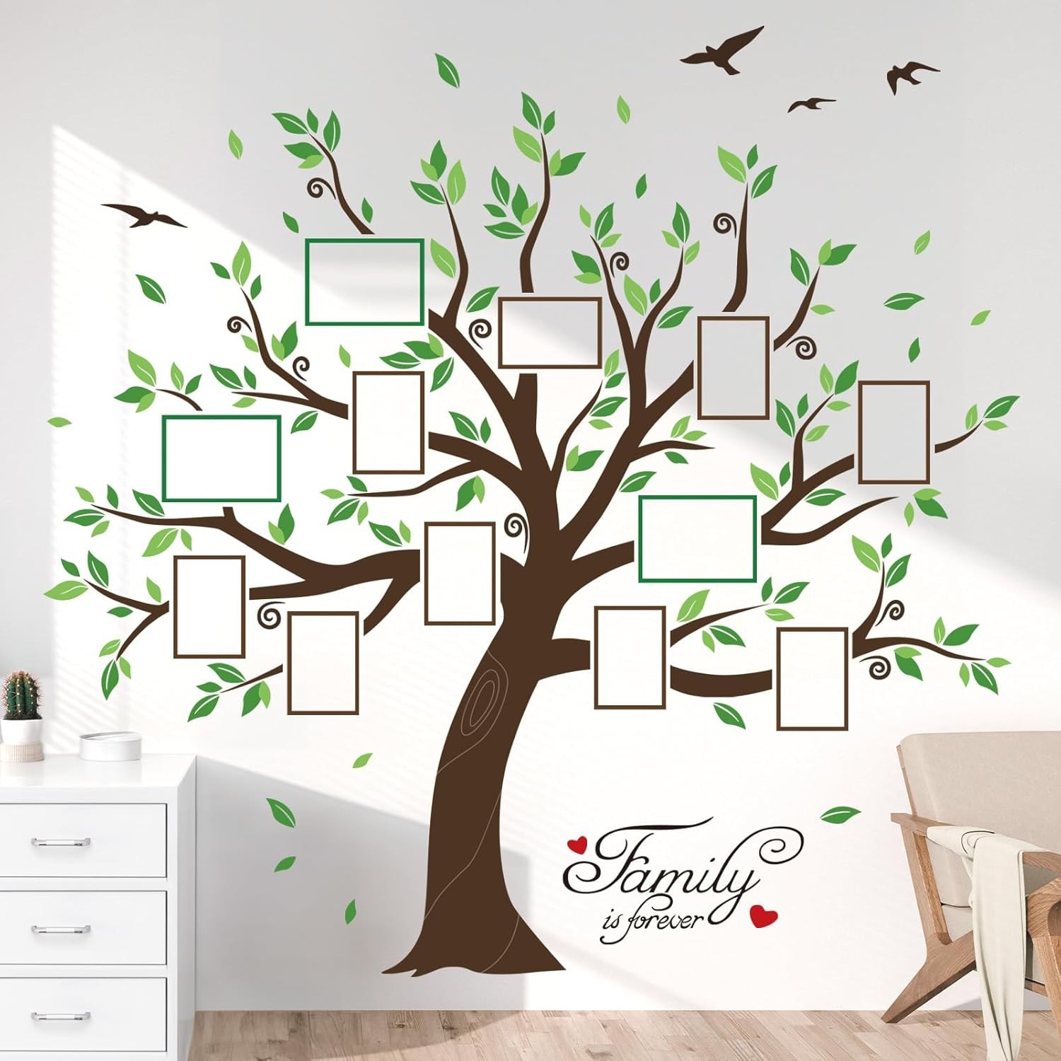 decalmile Large Family Tree Wall Decals DIY Photo Frame Multi
