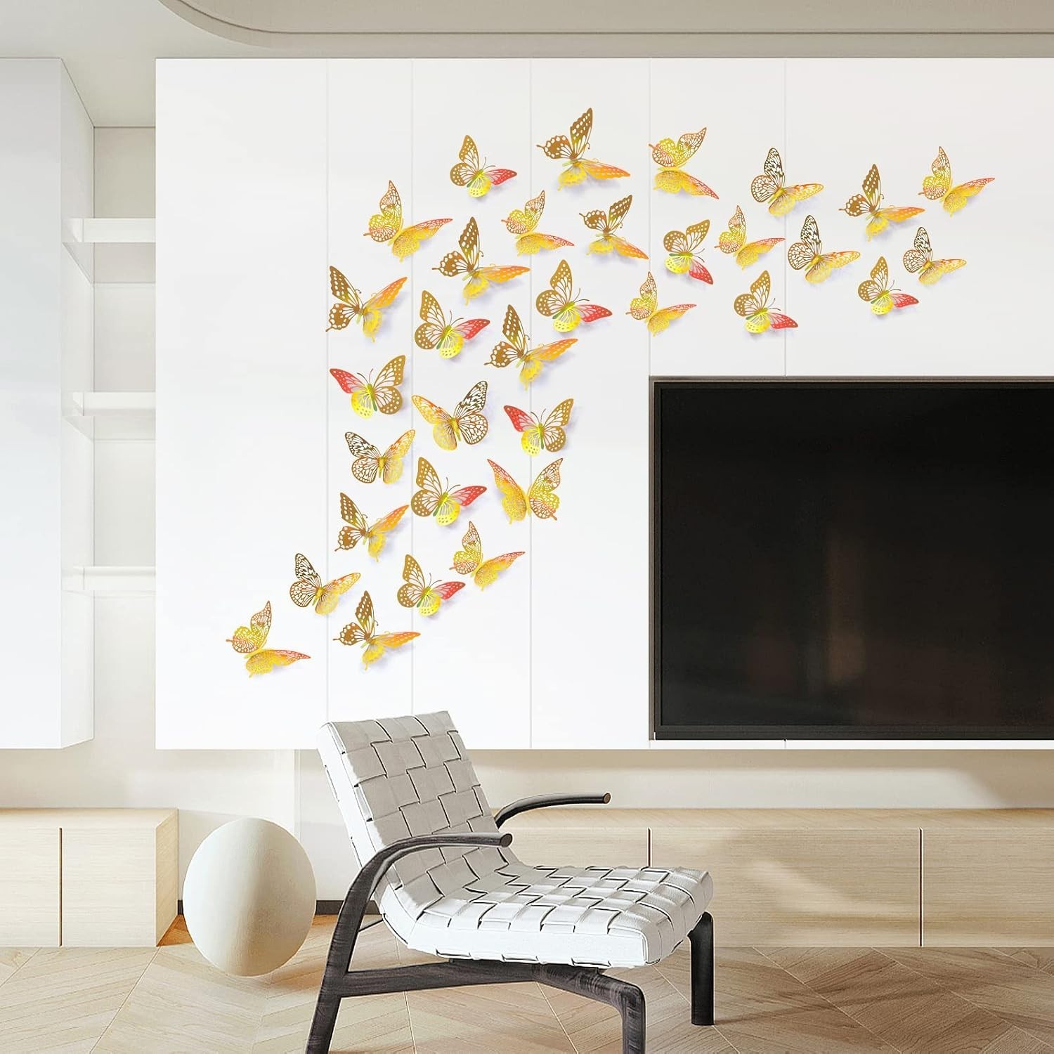 Elegant Butterfly Decals – 48 Removable Gold Wall Decorations in Various Styles