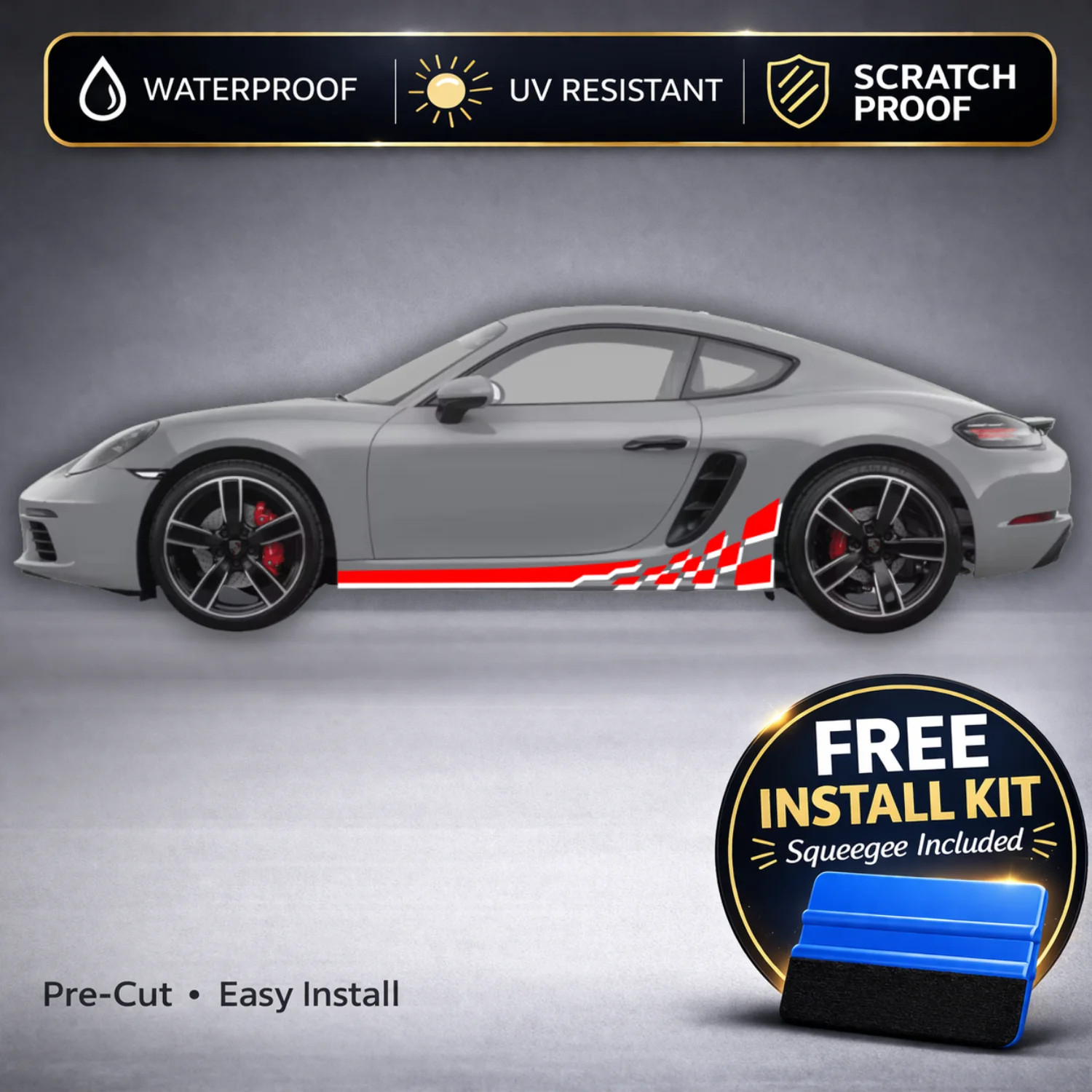 Compatible With Porsche 718 Cayman Checkered Racing Stripe Decals – Two-Tone Roc