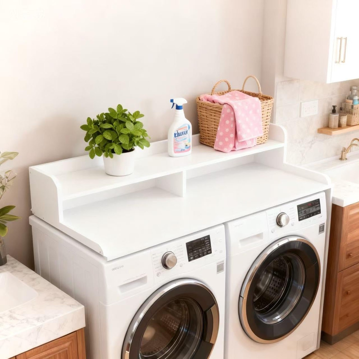 NAT Maya 2-Tier Washer and Dryer Countertop, 54" W x 27.6" D Laundry Room Org…