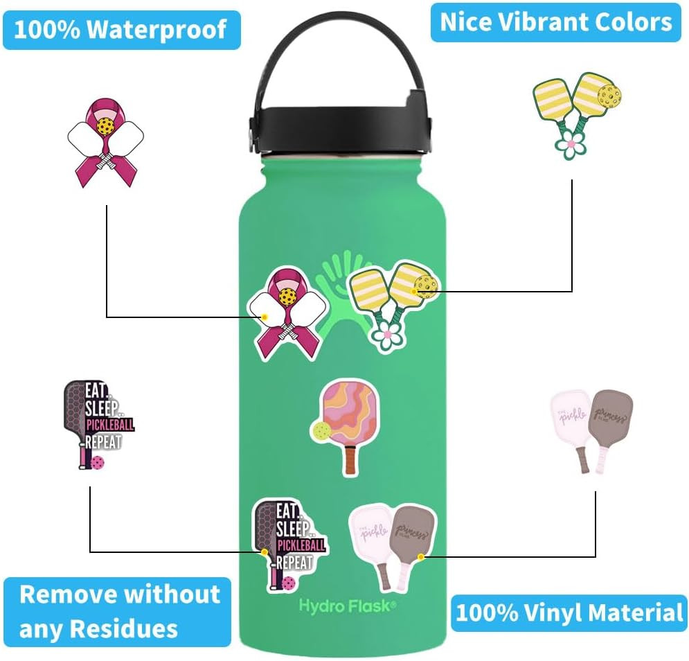 60 Pink Pickleball Stickers – Vinyl Waterproof Decals for Laptops & Water Bottle