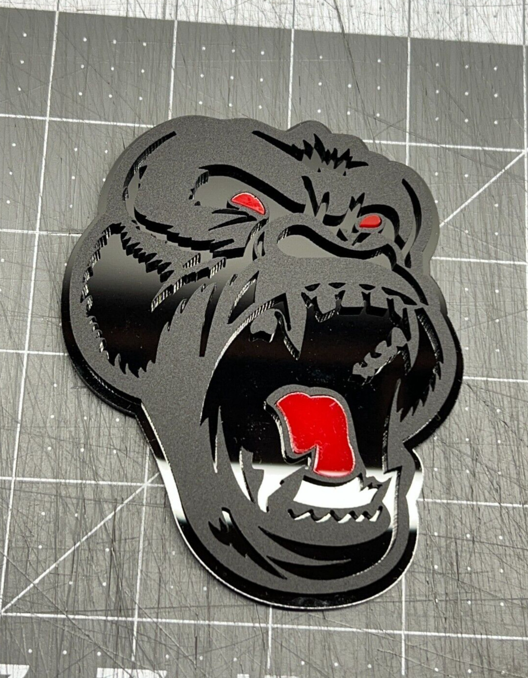 Angry Gorilla Red Eye Car Truck Emblem Badge Matte Black on Black Custom PK of 2